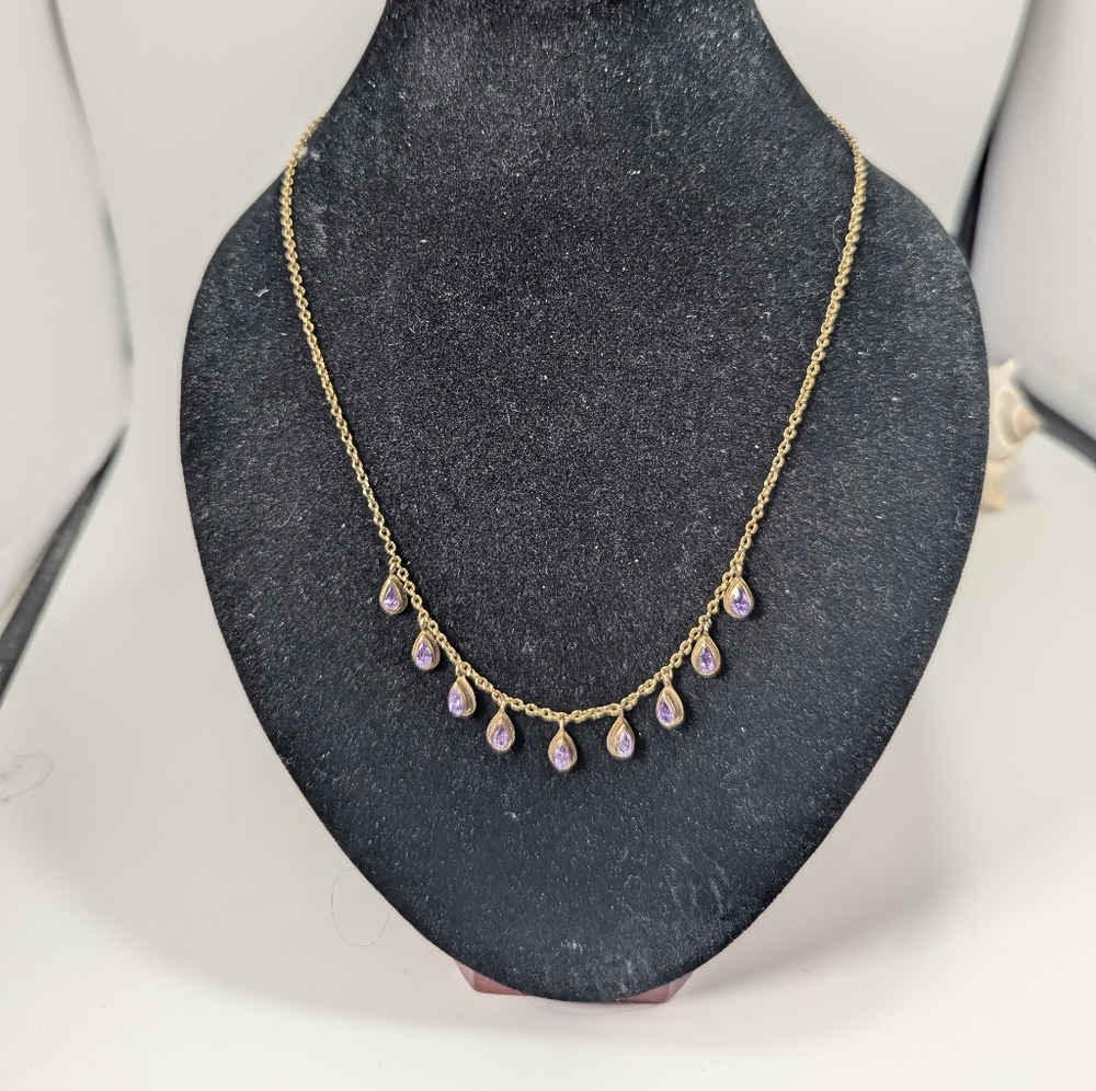 Melinda Maria Vintage Brass Amethyst Purple Teardrop Necklace